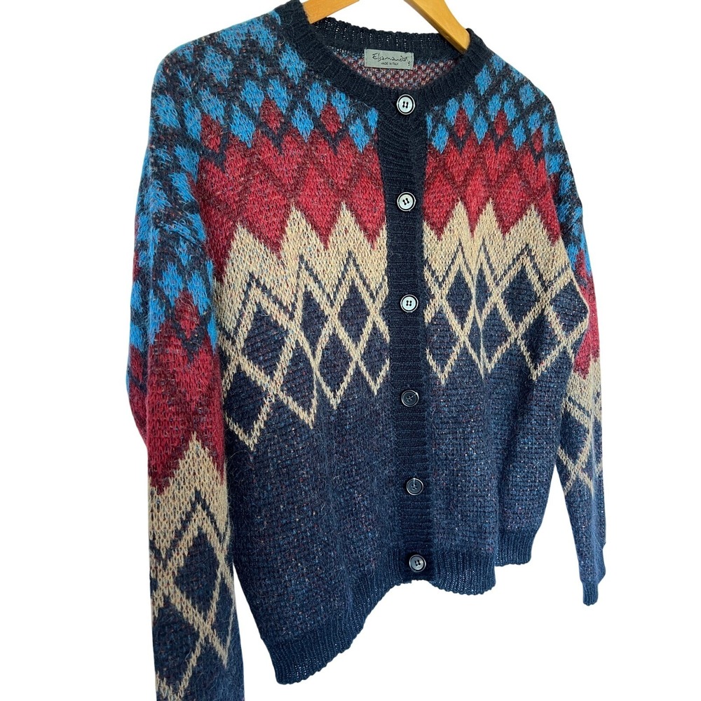 Anthropologie Elsamanda Italy Chic Argyle Alpaca Mohair Grandpa Cardigan/Sweater
